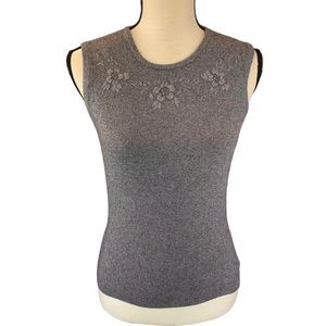 NWT Searle Jane Singer Knitwear Floral Embroidered Silk Cashmere Sweater Vest
